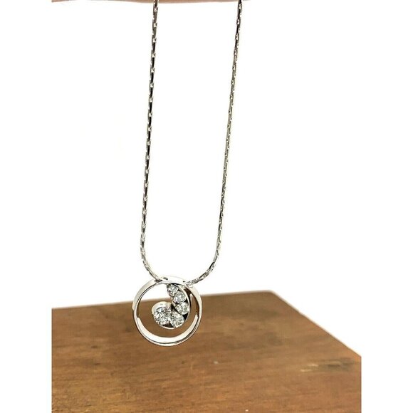 Diamond Pendant Circle Dangler Studios 14k White Gold Women's Necklace 17'' - Picture 11 of 13